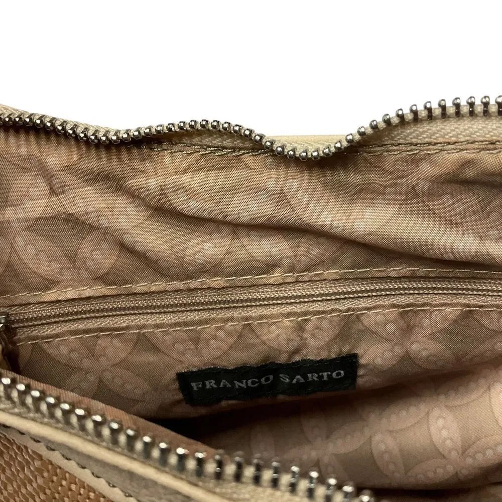 Franco Sarto Beige Textured Hobo Shoulder Bag w/ Front Zip Pocket Metal Logo‎